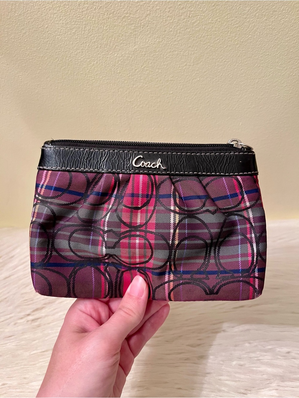 Coach Poppy Signature Plaid Tartan Pleated Wristlet